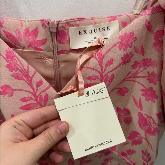 Exquise Pink Foral Puff Shoulder Midi Dress - Picture 5 of 7